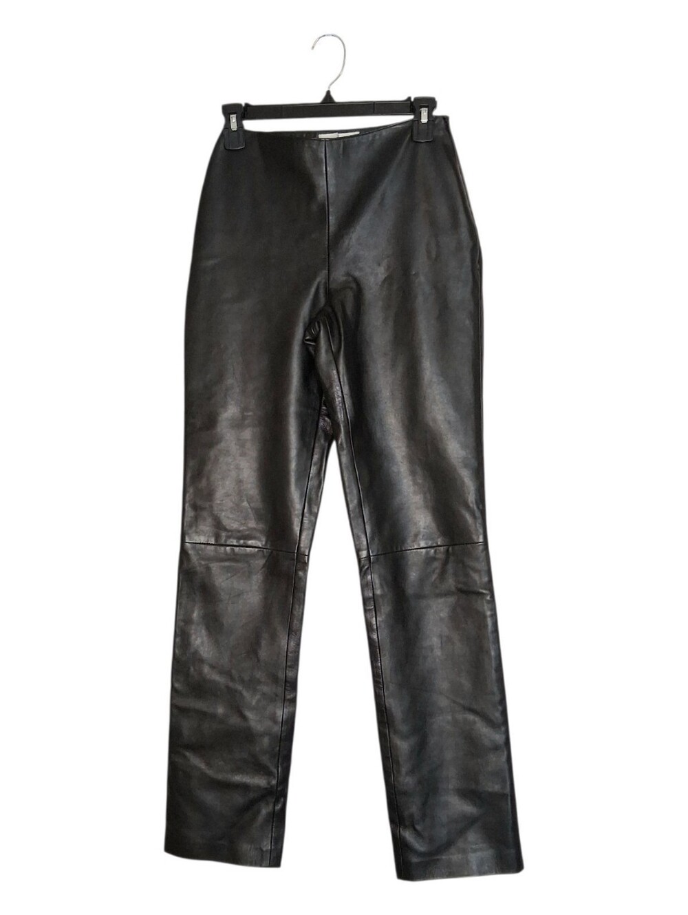 Hugo Buscati Flat Front Side Zip Leather Pants Sz 2 Black Moto Biker Rock Street